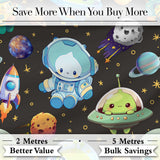 Space Astronaut Alien UFO Planets Meteor Stars Seamless  Dark Brown Background Digital Print Fabric by the Metre UK Sewing Quilting Textile