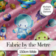 Space Astronaut Alien UFO Planets Meteors Stars Seamless  Pink Background Digital Print Fabric by the Metre UK Sewing Quilting Textile