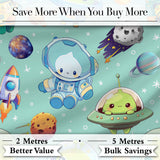 Space Astronaut Alien UFO Planets Meteors Stars Seamless  Mint Background Digital Print Fabric by the Metre UK Sewing Quilting Textile