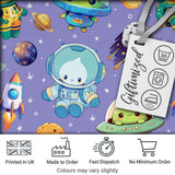 Space Astronaut Alien UFO Planets Meteors Stars Seamless  Purple Background Digital Print Fabric by the Metre UK Sewing Quilting Textile