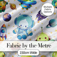 Space Astronaut Alien UFO Planets Meteors Stars Seamless  White Background Digital Print Fabric by the Metre UK Sewing Quilting Textile