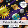 Solar System Sun Earth Saturn Planets Stars Seamless  Purple Background Digital Print Fabric by the Metre UK Sewing Quilting Textile