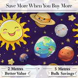 Solar System Sun Earth Saturn Planets Stars Seamless  Purple Background Digital Print Fabric by the Metre UK Sewing Quilting Textile