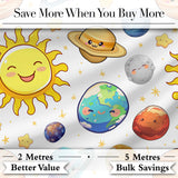 Solar System Sun Earth Saturn Planets Stars Seamless  Grey Background Digital Print Fabric by the Metre UK Sewing Quilting Textile