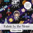 Space Astronaut Rockets UFO Telescope Stars Seamless  Deep Purple Background Digital Print Fabric by the Metre UK Sewing Quilting Textile