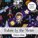 Space Astronaut Rockets UFO Telescope Stars Seamless  Deep Purple Background Digital Print Fabric by the Metre UK Sewing Quilting Textile