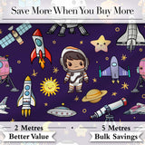Space Astronaut Rockets UFO Telescope Stars Seamless  Deep Purple Background Digital Print Fabric by the Metre UK Sewing Quilting Textile