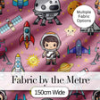 Space Astronaut Rockets UFO Telescope Stars Seamless  Pink Background Digital Print Fabric by the Metre UK Sewing Quilting Textile
