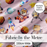 Space Dog Bear Astronaut Rockets Planets Stars Seamless  Blush Pink Background Digital Print Fabric by the Metre UK Sewing Quilting Textile