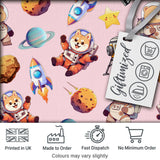 Space Dog Bear Astronaut Rockets Planets Stars Seamless  Blush Pink Background Digital Print Fabric by the Metre UK Sewing Quilting Textile