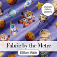 Space Dog Bear Astronaut Rockets Planets Stars Seamless  Lavender Background Digital Print Fabric by the Metre UK Sewing Quilting Textile