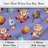 Space Dog Bear Astronaut Rockets Planets Stars Seamless  Lavender Background Digital Print Fabric by the Metre UK Sewing Quilting Textile