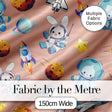 Bunny Astronaut Cat Space Rockets Planets Stars Seamless  Peach Background Digital Print Fabric by the Metre UK Sewing Quilting Textile