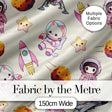 Cat Astronaut Girl Rockets Stars Space Seamless  Cream Background Digital Print Fabric by the Metre UK Sewing Quilting Textile