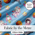 Cat Astronaut Girl Rockets Stars Space Seamless  Blue Background Digital Print Fabric by the Metre UK Sewing Quilting Textile