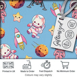 Cat Astronaut Girl Rockets Stars Space Seamless  Blue Background Digital Print Fabric by the Metre UK Sewing Quilting Textile