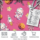 Cat Astronaut Girl Rockets Stars Space Seamless  Pink Background Digital Print Fabric by the Metre UK Sewing Quilting Textile