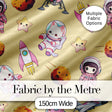 Cat Astronaut Girl Rockets Stars Space Seamless  Beige Background Digital Print Fabric by the Metre UK Sewing Quilting Textile
