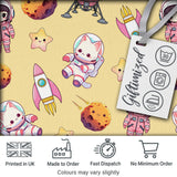 Cat Astronaut Girl Rockets Stars Space Seamless  Beige Background Digital Print Fabric by the Metre UK Sewing Quilting Textile