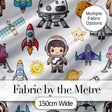 Astronaut Rockets Satellites UFO Space Seamless  Clean Background Digital Print Fabric by the Metre UK Sewing Quilting Textile