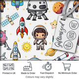 Astronaut Rockets Satellites UFO Space Seamless  Starry Background Digital Print Fabric by the Metre UK Sewing Quilting Textile
