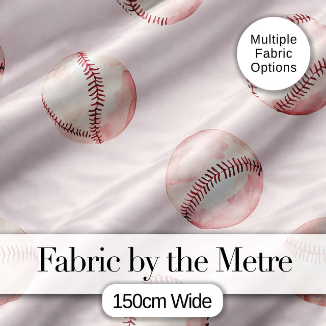 Watercolor Baseball Balls on Soft Beige Background Seamless Pattern Digital Print Fabric by the Metre UK Sewing Quilting Textile