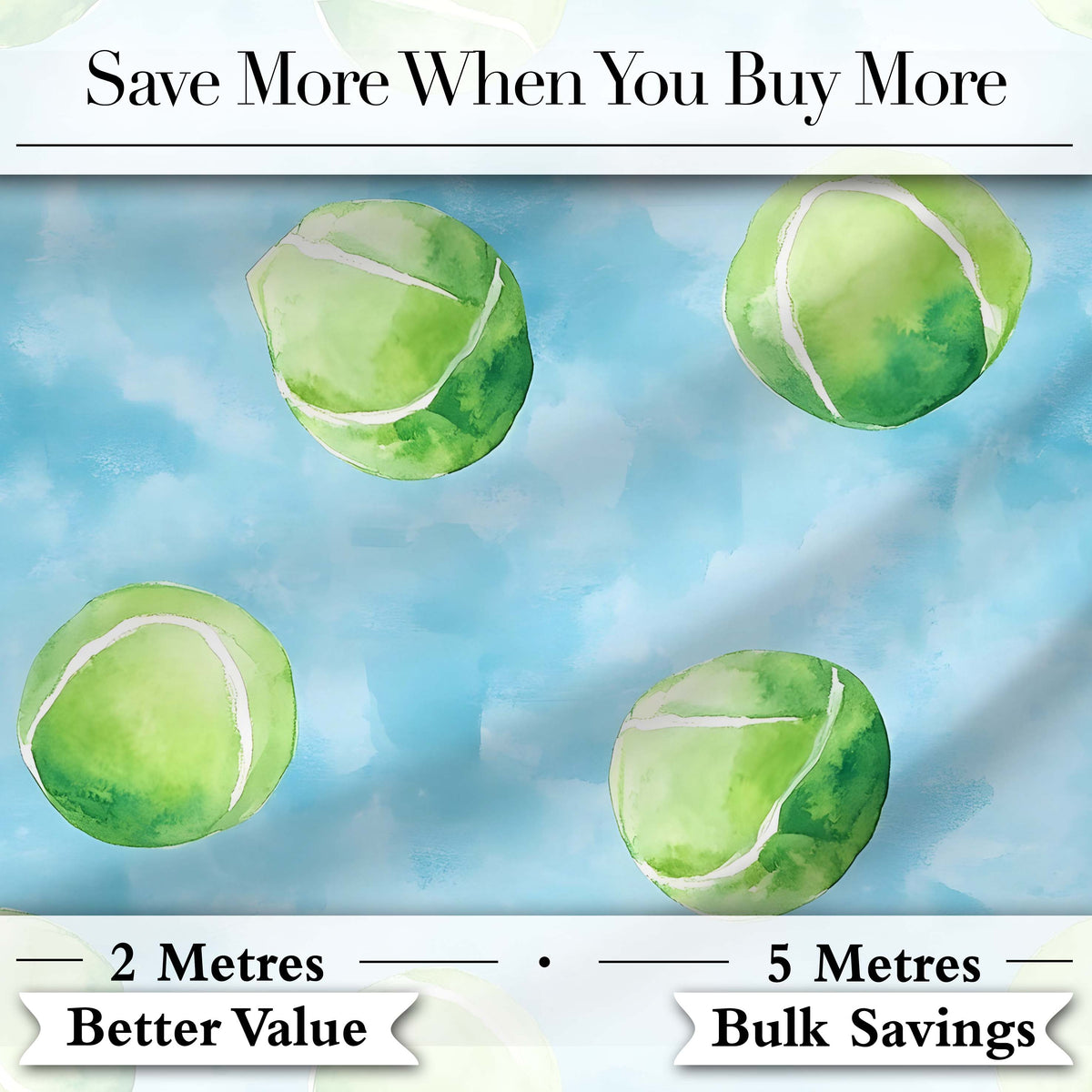 Watercolor Tennis Balls on Soft Blue Background Seamless Pattern Digital Print Fabric by the Metre UK Sewing Quilting Textile