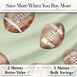 Watercolor American Football Balls on Soft Green Background Seamless Pattern Digital Print Fabric by the Metre UK Sewing Quilting Textile