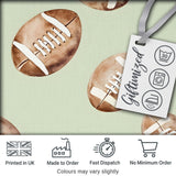 Watercolor American Football Balls on Soft Green Background Seamless Pattern Digital Print Fabric by the Metre UK Sewing Quilting Textile