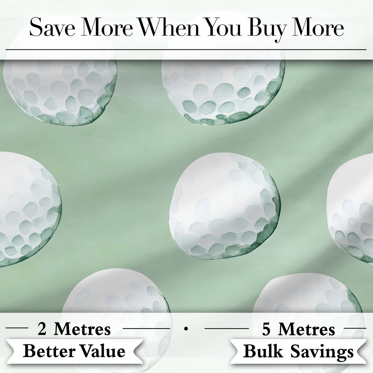 Watercolor Golf Balls on Soft Green Background Seamless Pattern Digital Print Fabric by the Metre UK Sewing Quilting Textile