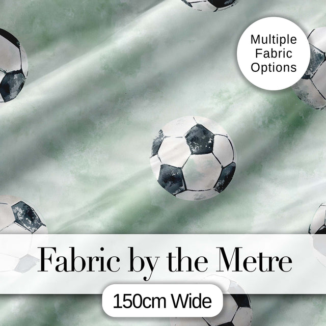 Watercolor Soccer Balls on Soft Green Background Seamless Pattern Digital Print Fabric by the Metre UK Sewing Quilting Textile
