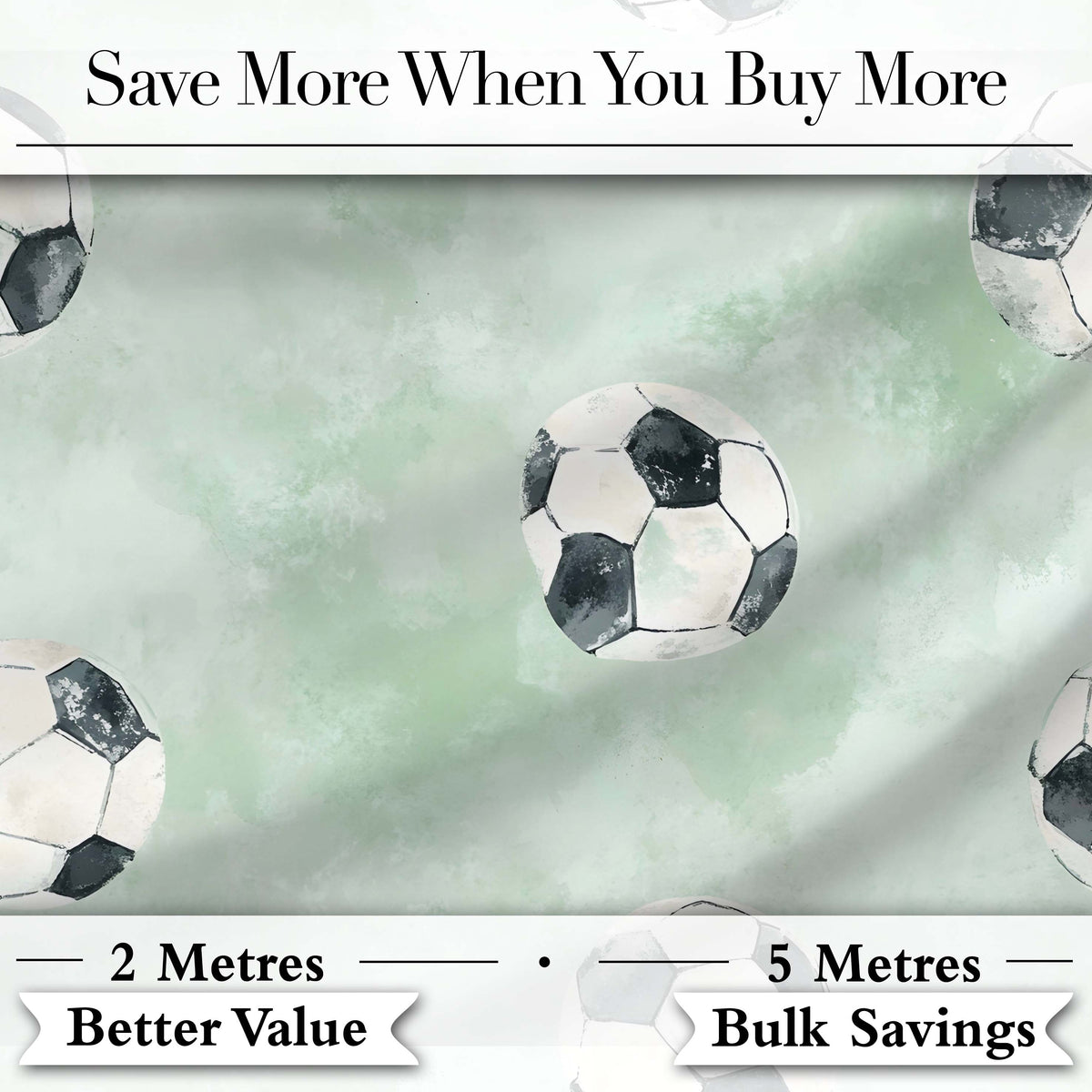 Watercolor Soccer Balls on Soft Green Background Seamless Pattern Digital Print Fabric by the Metre UK Sewing Quilting Textile