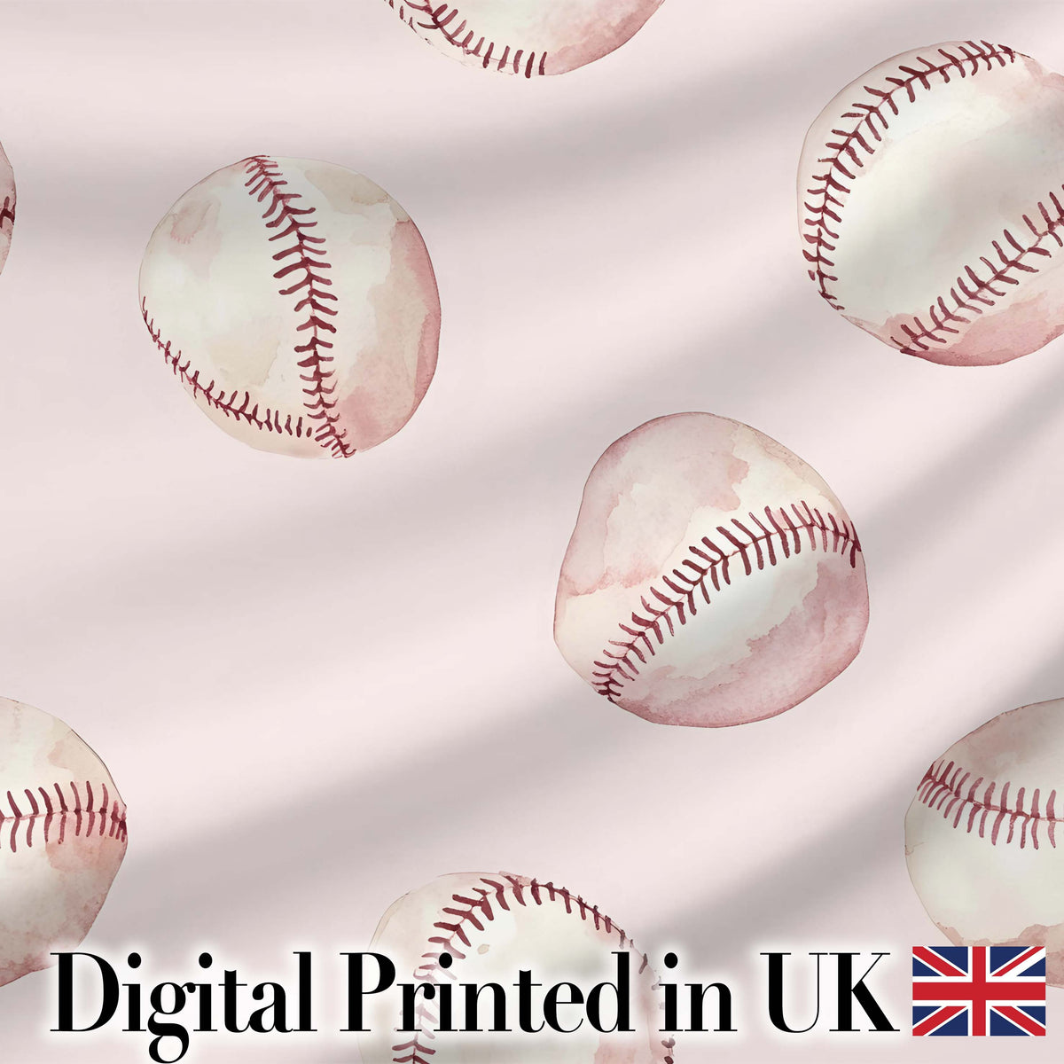 Watercolor Baseball Balls on Soft Beige Background Seamless Pattern Digital Print Fabric by the Metre UK Sewing Quilting Textile