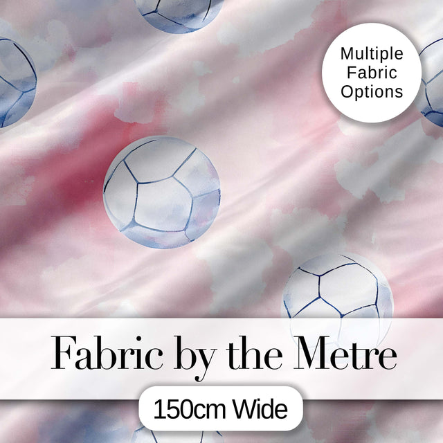 Watercolor Soccer Balls on Soft Pink Background Seamless Pattern Digital Print Fabric by the Metre UK Sewing Quilting Textile