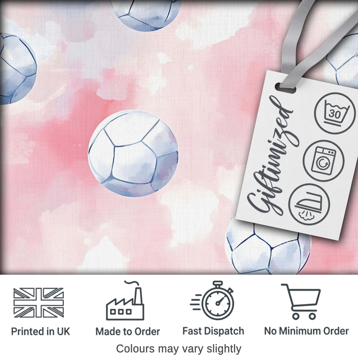 Watercolor Soccer Balls on Soft Pink Background Seamless Pattern Digital Print Fabric by the Metre UK Sewing Quilting Textile