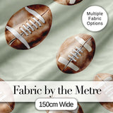 Watercolor American Football Balls on Soft Green Background Seamless Pattern Digital Print Fabric by the Metre UK Sewing Quilting Textile