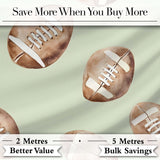 Watercolor American Football Balls on Soft Green Background Seamless Pattern Digital Print Fabric by the Metre UK Sewing Quilting Textile