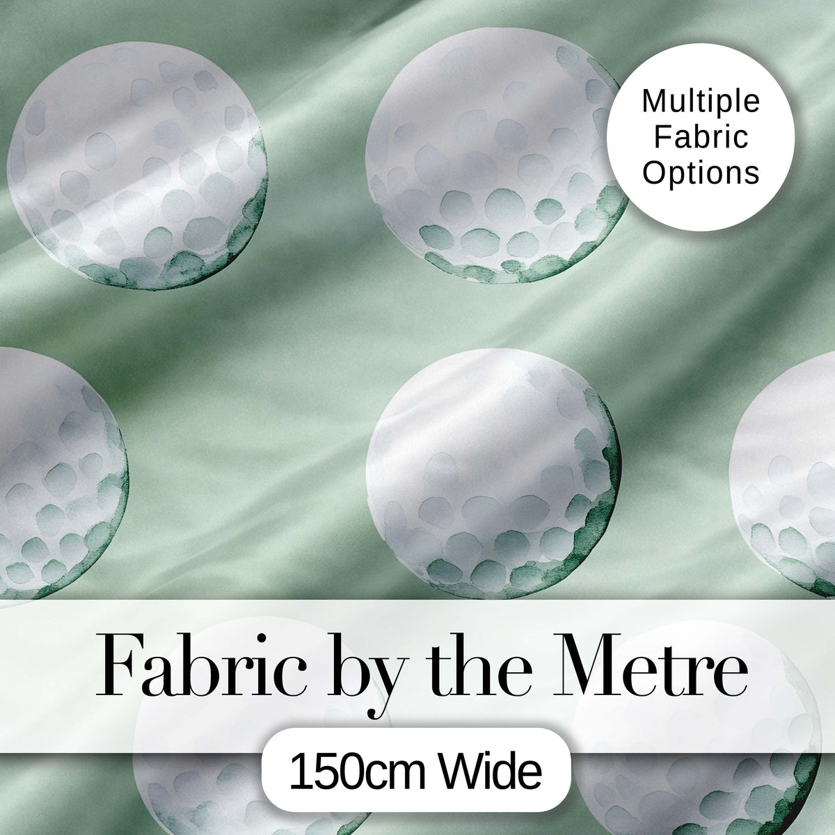 Watercolor Golf Balls on Soft Green Background Seamless Pattern Digital Print Fabric by the Metre UK Sewing Quilting Textile