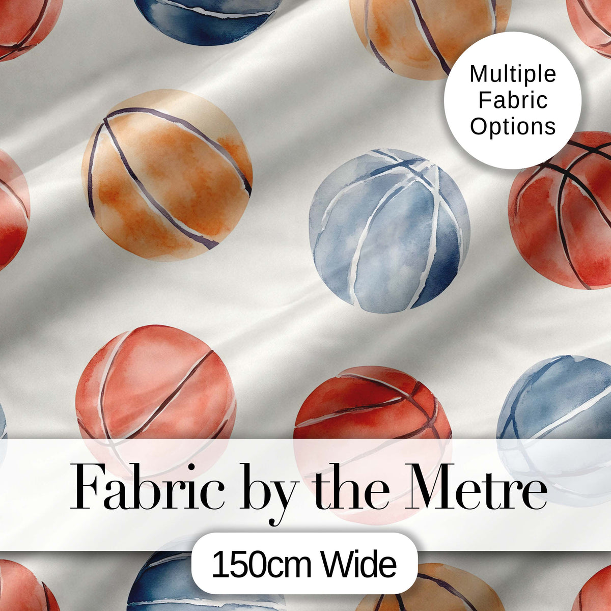 Watercolor Basketball Balls on Neutral Background Seamless Pattern Digital Print Fabric by the Metre UK Sewing Quilting Textile