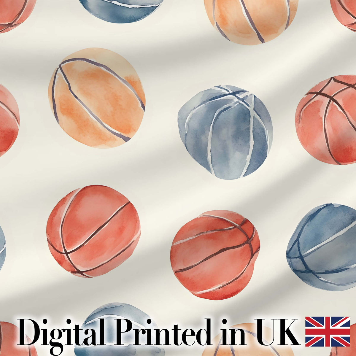 Watercolor Basketball Balls on Neutral Background Seamless Pattern Digital Print Fabric by the Metre UK Sewing Quilting Textile