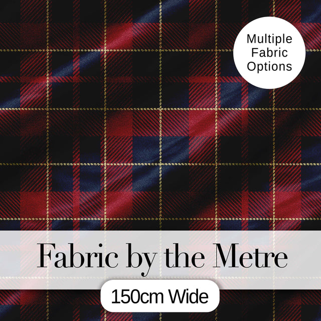 Red Navy Traditional Tartan Plaid Fabric Texture Seamless Pattern Digital Print Fabric by the Metre UK Sewing Quilting Textile