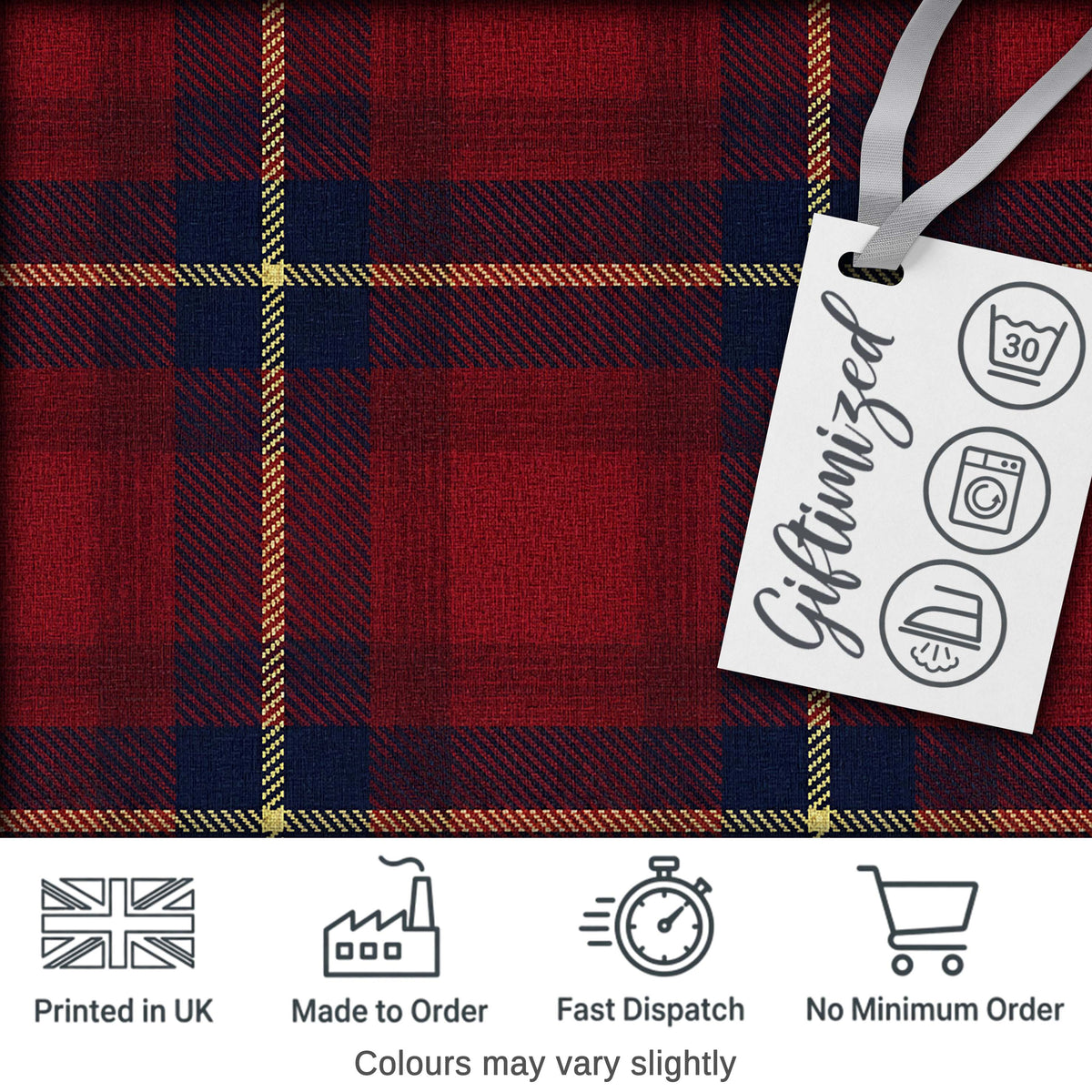 Rich Red Navy Wool Style Tartan Plaid Fabric Texture Seamless Pattern Digital Print Fabric by the Metre UK Sewing Quilting Textile