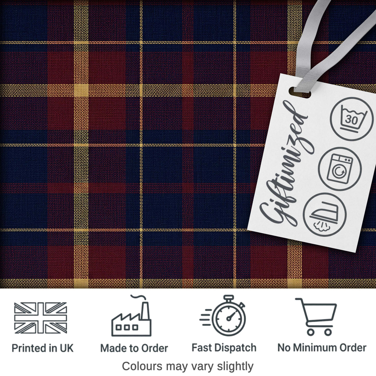 Rich Red Navy Gold Classic Tartan Plaid Fabric Texture Seamless Pattern Digital Print Fabric by the Metre UK Sewing Quilting Textile