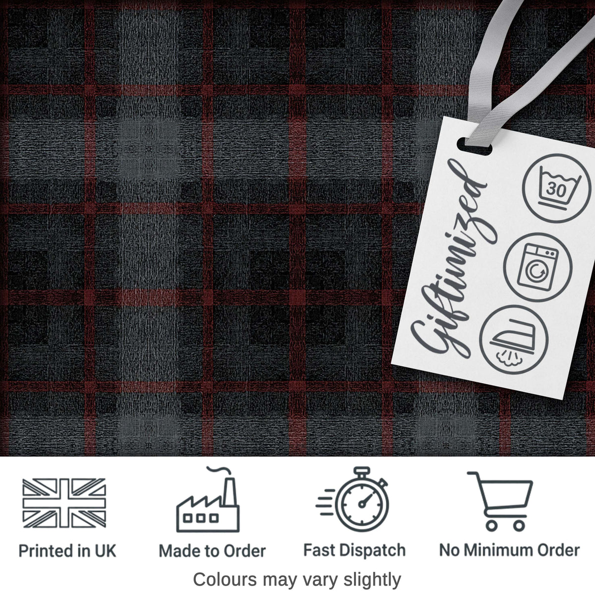 Charcoal Grey Red Rustic Tartan Plaid Fabric Texture Seamless Pattern Digital Print Fabric by the Metre UK Sewing Quilting Textile