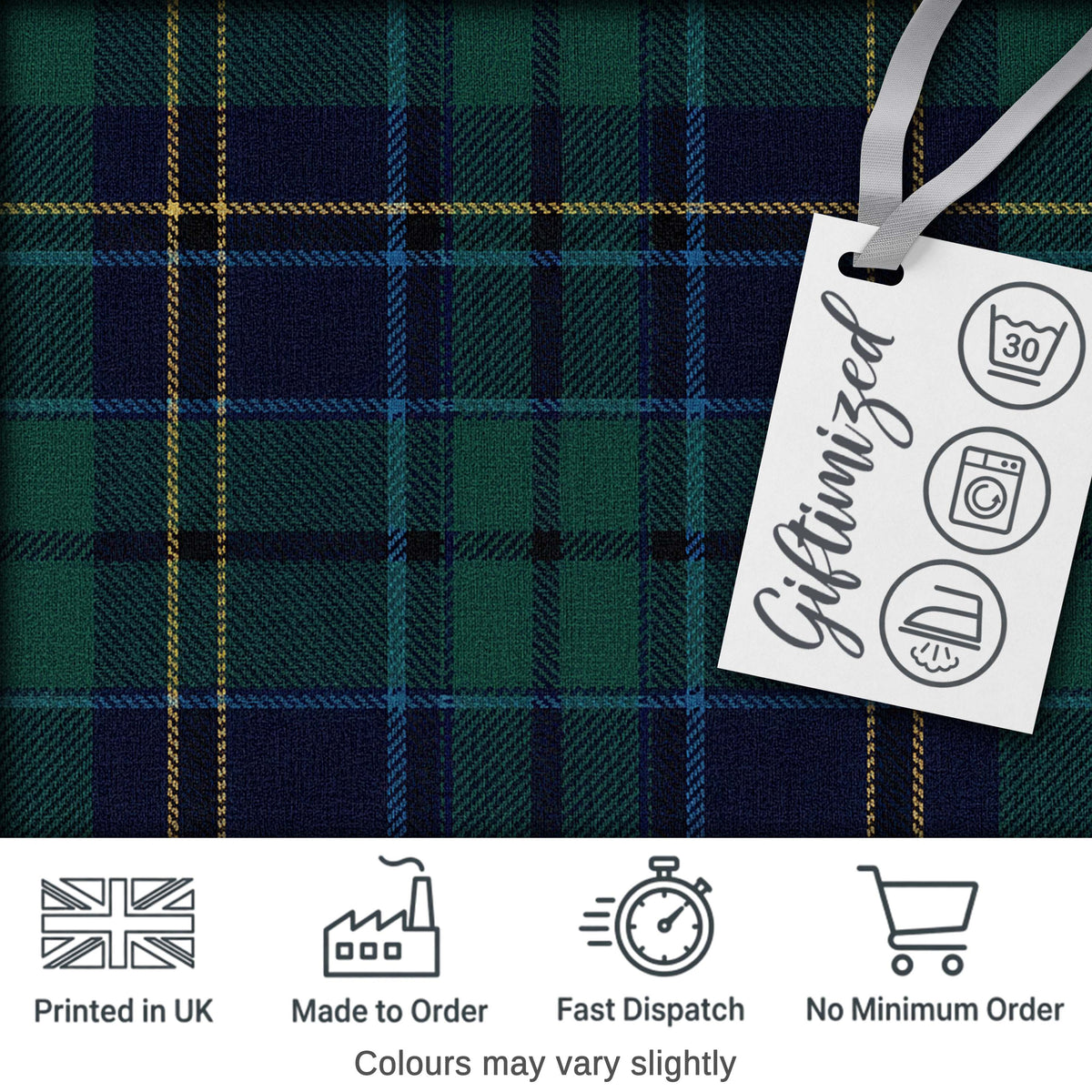 Deep Green Navy Gold Classic Tartan Plaid Fabric Texture Seamless Pattern Digital Print Fabric by the Metre UK Sewing Quilting Textile