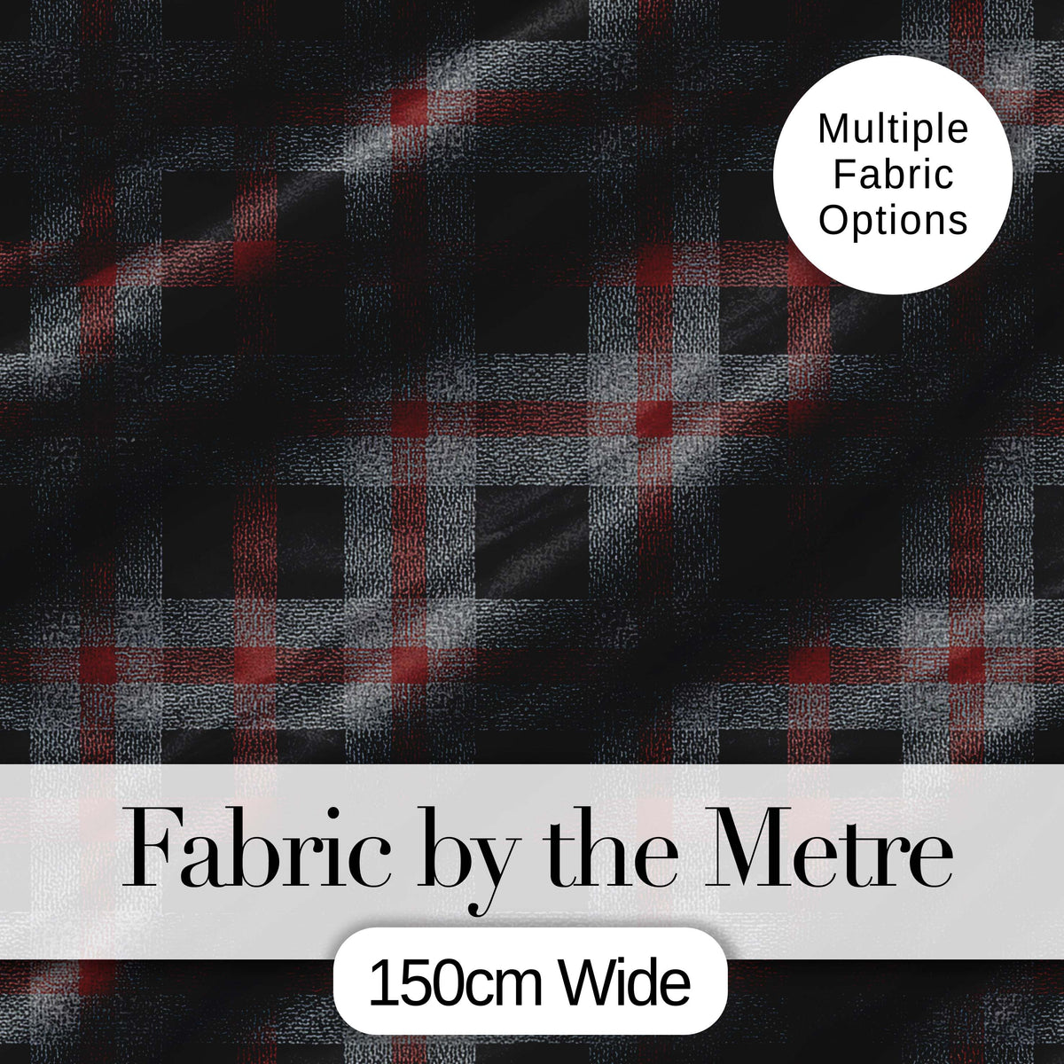 Red Grey Black Rustic Tartan Plaid Seamless Pattern Digital Print Fabric by the Metre UK Sewing Quilting Textile