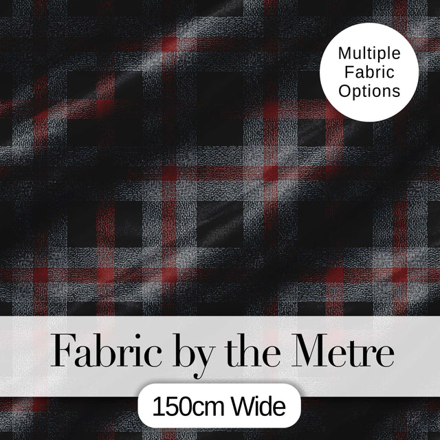 Red Grey Black Rustic Tartan Plaid Seamless Pattern Digital Print Fabric by the Metre UK Sewing Quilting Textile