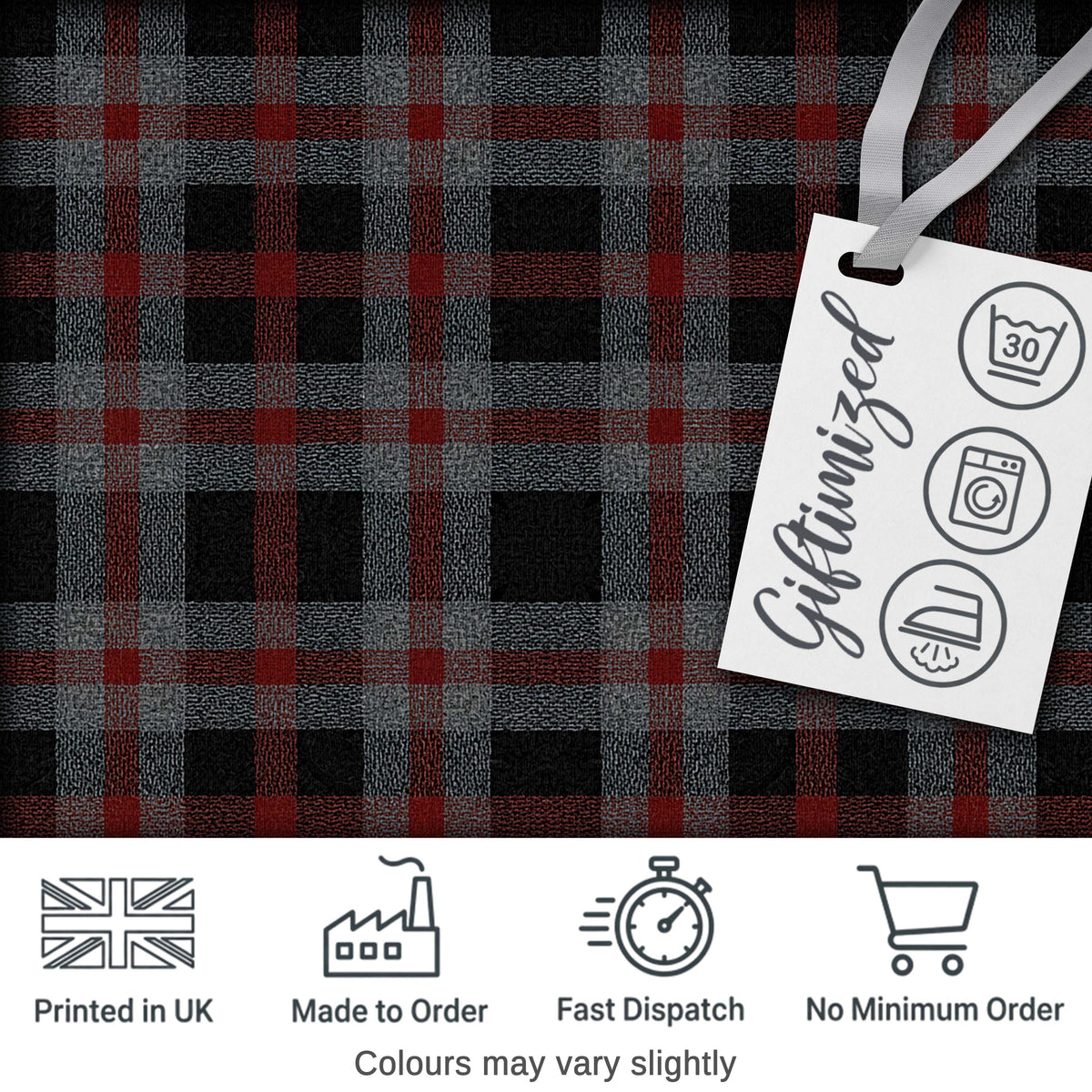 Red Grey Black Rustic Tartan Plaid Seamless Pattern Digital Print Fabric by the Metre UK Sewing Quilting Textile