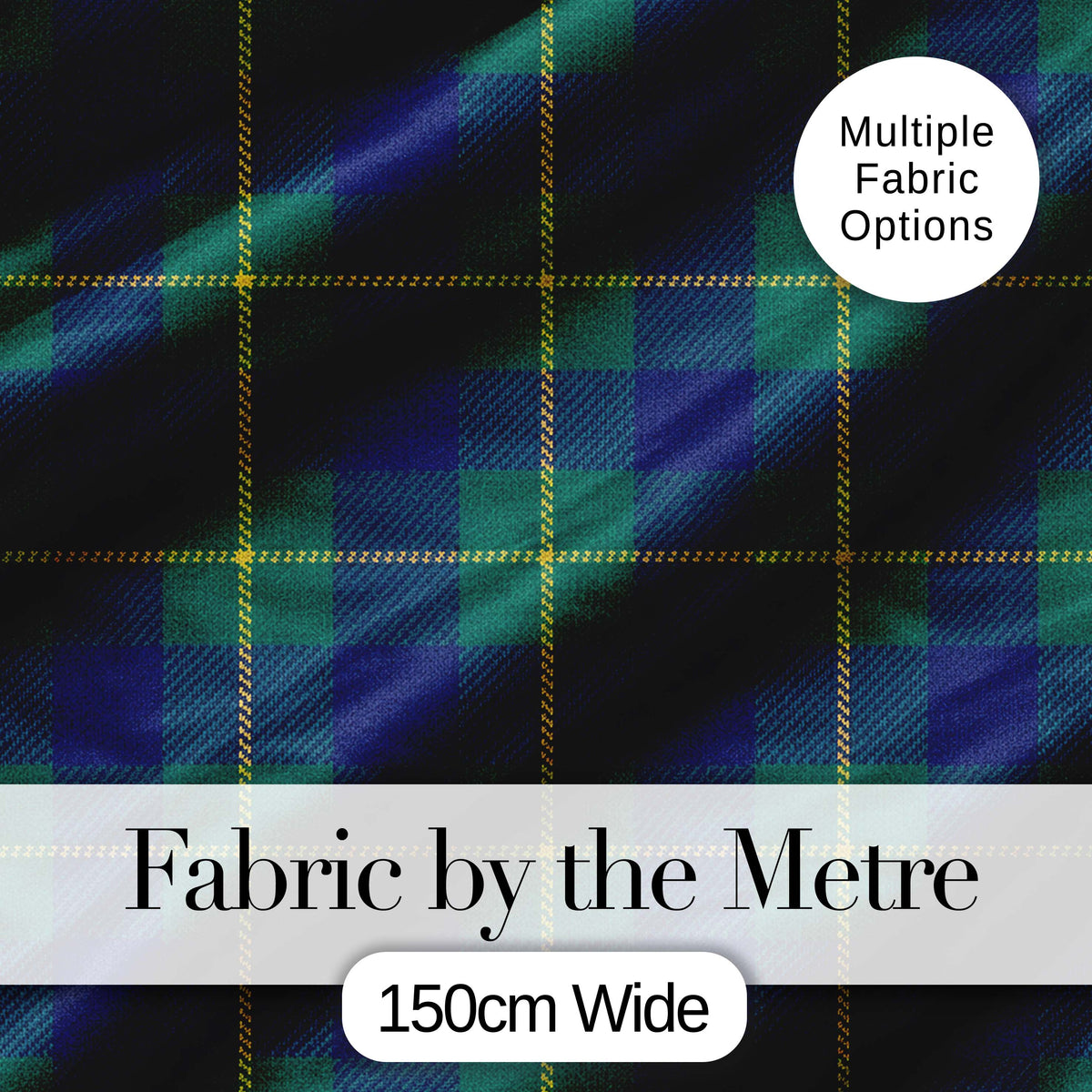 Blue Green Gold Traditional Tartan Plaid Seamless Pattern Digital Print Fabric by the Metre UK Sewing Quilting Textile