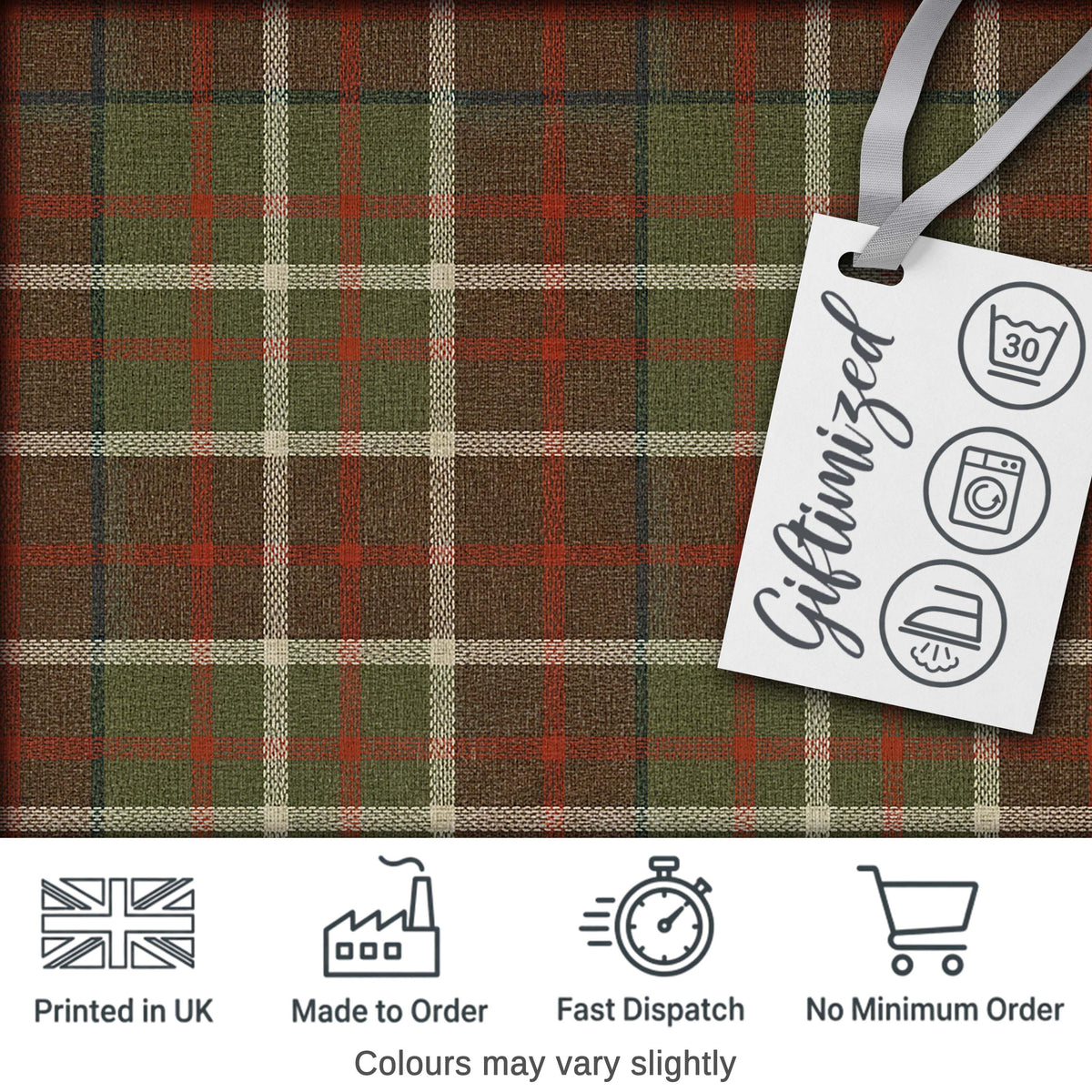 Earth Tone Brown Green Vintage Tartan Plaid Seamless Pattern Digital Print Fabric by the Metre UK Sewing Quilting Textile